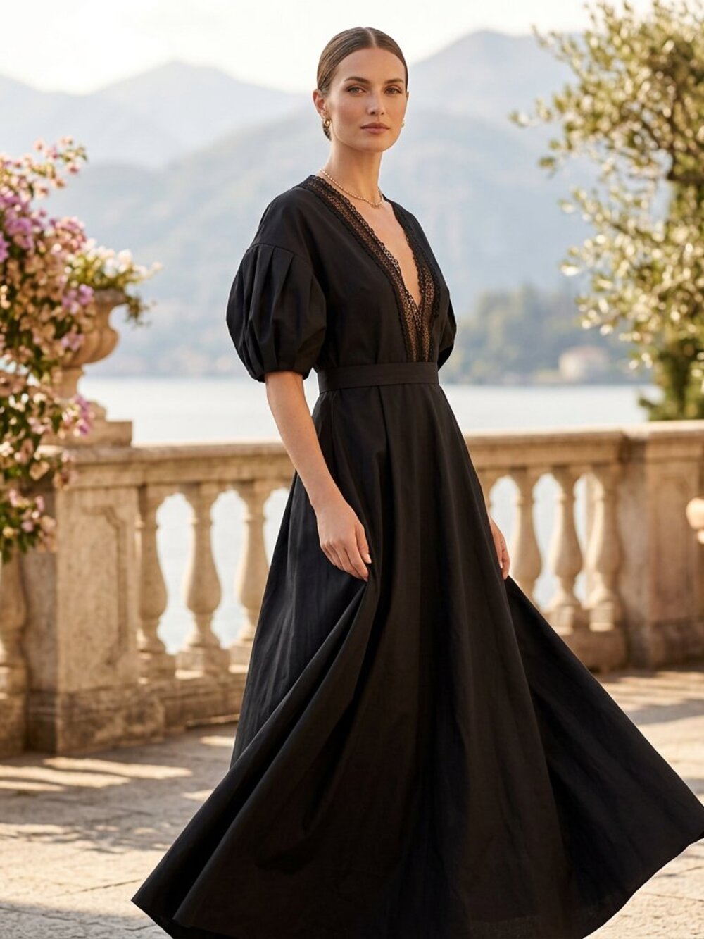 Giambattista Valli Puff Sleeve Cotton Poplin Maxi Dress IT 46 US 10 NWOT